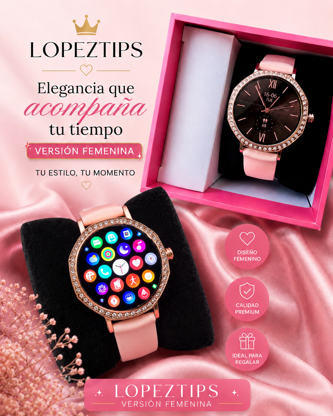 LOPEZ TIPS Women's Smart Watch with Fitness Tracker, Heart Rate Monitor, Sleep Tracking & Custom Watch Faces