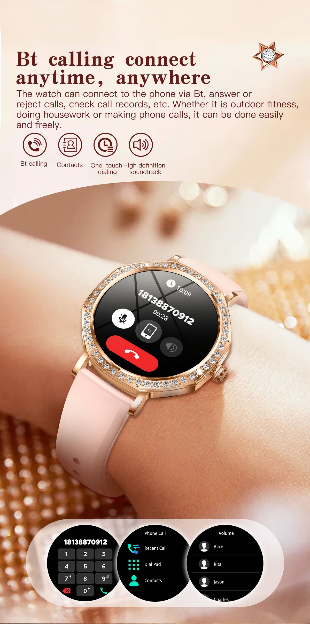 LOPEZ TIPS Women's Smart Watch with Fitness Tracker, Heart Rate Monitor, Sleep Tracking & Custom Watch Faces